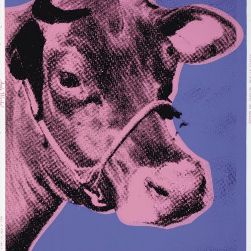 Cow (F. & S. II.12A). Screenprint in colors, 1976, on wallpaper, signed in felt-tip pen, from the edition of approximately 100 signed impressions, published by Factory Additions.  46 1/8 x 29½ in. (1172 x 749 mm.)