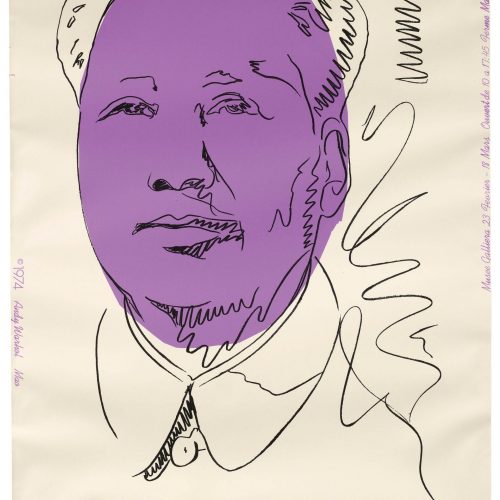 Mao screenprint in colours, 1974, on wallpaper, signed in felt tip pen, from the unnumbered edition of approximately one hundred impressions, published for the exhibition at the Musée Galliera, Paris, by Factory Additions, New York, 1018 x 755 mm.