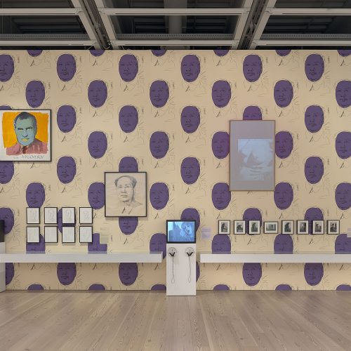 Installation view of Andy Warhol – From A to B and Back Again (Whitney Museum of American Art, New York, November 12, 2018–March 31, 2019). 

From left to right: Factory Diary: Andy Paints Mao, 1972; Vote McGovern, 1972; Mao (Edition 4/300), 1973; Mao (Edition 27/300), 1973; Mao (Edition 32/300), 1973; Mao (Edition 39/300), 1973; Mao (Edition 103/300), 1973; Mao (Edition 204/300), 1973; Mao (Edition 242/300), 1973; Mao (Edition 261/300), 1973; Mao, 1973; Factory Diary: Andy Warhol, Geri Miller, Candy Darling at the Factory, c. 1971–72; Michael Kostiuk, Andy Warhol vacuuming the carpet for an installation piece at Finch College Museum of Art, c. 1972; White Painting [Torso], 1966; Ronald Nameth, Andy Warhol’s Exploding Plastic Inevitable, 1966. Photograph by Ron Amstutz. © 2018 The Andy Warhol Foundation for the Visual Arts, Inc. / Licensed by Artists Rights Society (ARS), New York